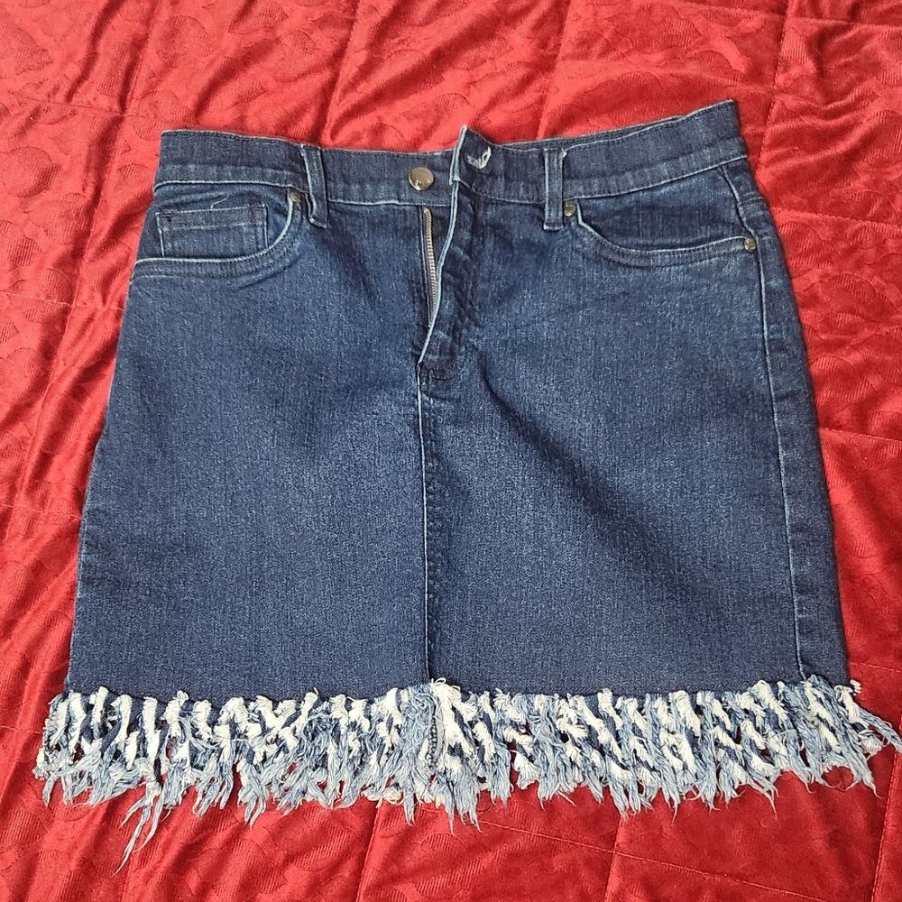 Denim Shredded Hem Skirt